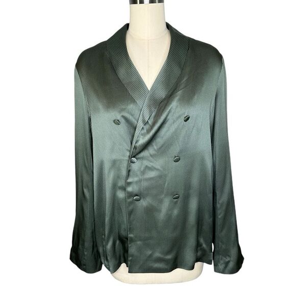 Asceno Green Silk Double Breasted Oversized Blazer | Size M - Picture 5 of 12